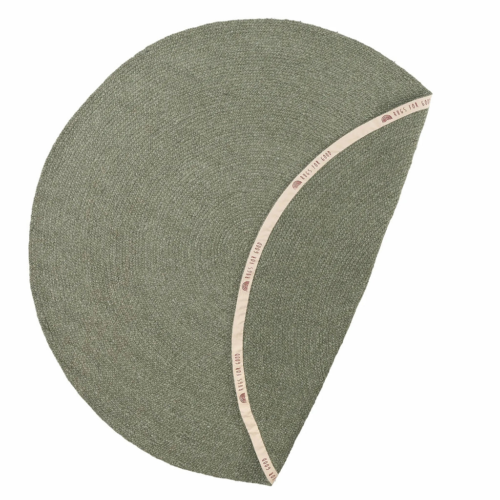 Sample Jiva Round Braided Wool Rug in Olive