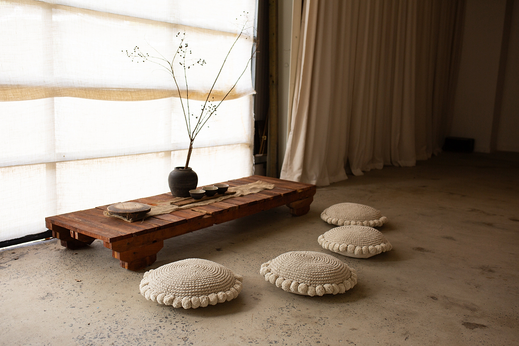 Luma Round Pom Pom Cushion in Grey