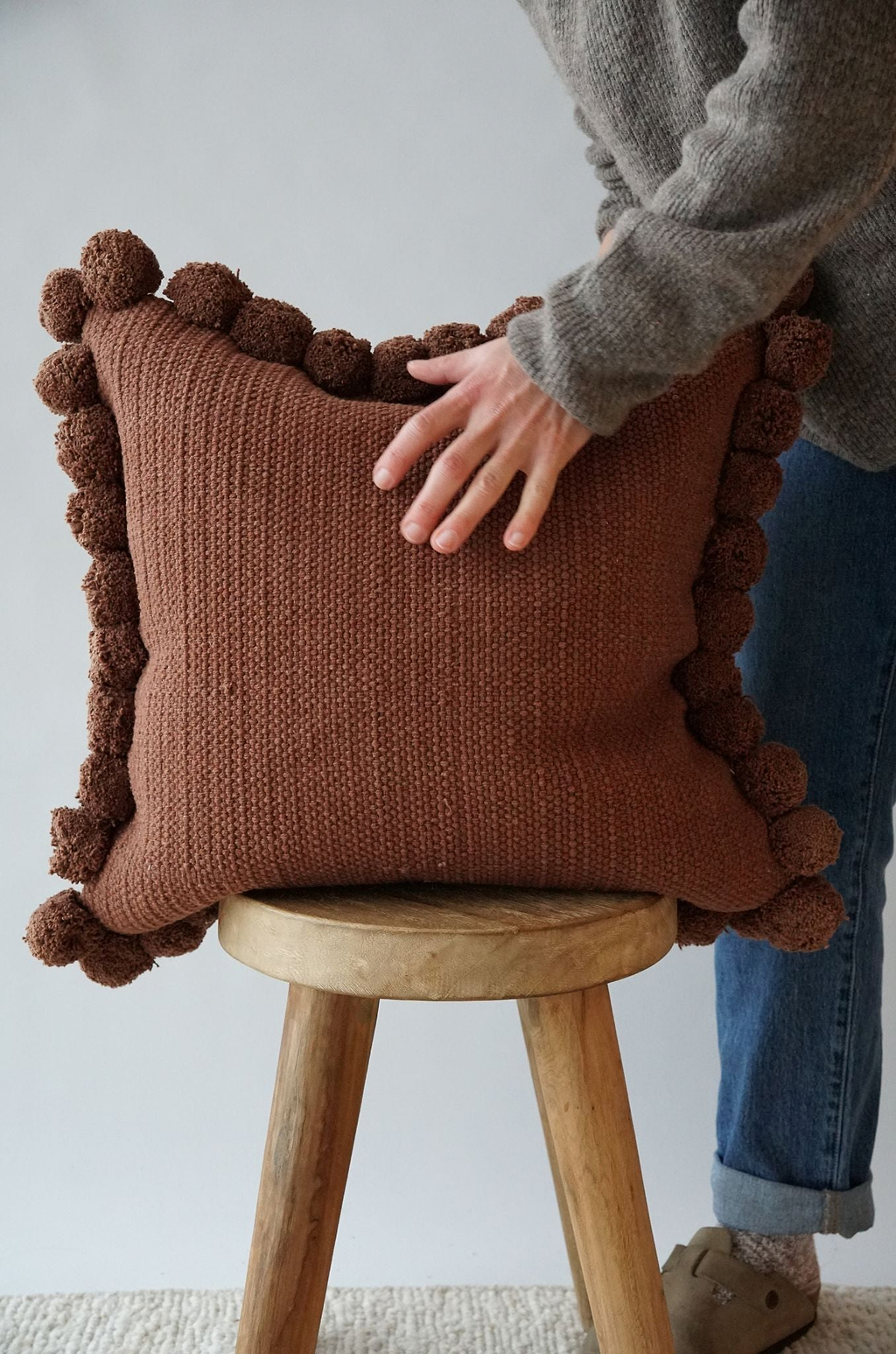 Luma Pom Pom Cushion in Cacao