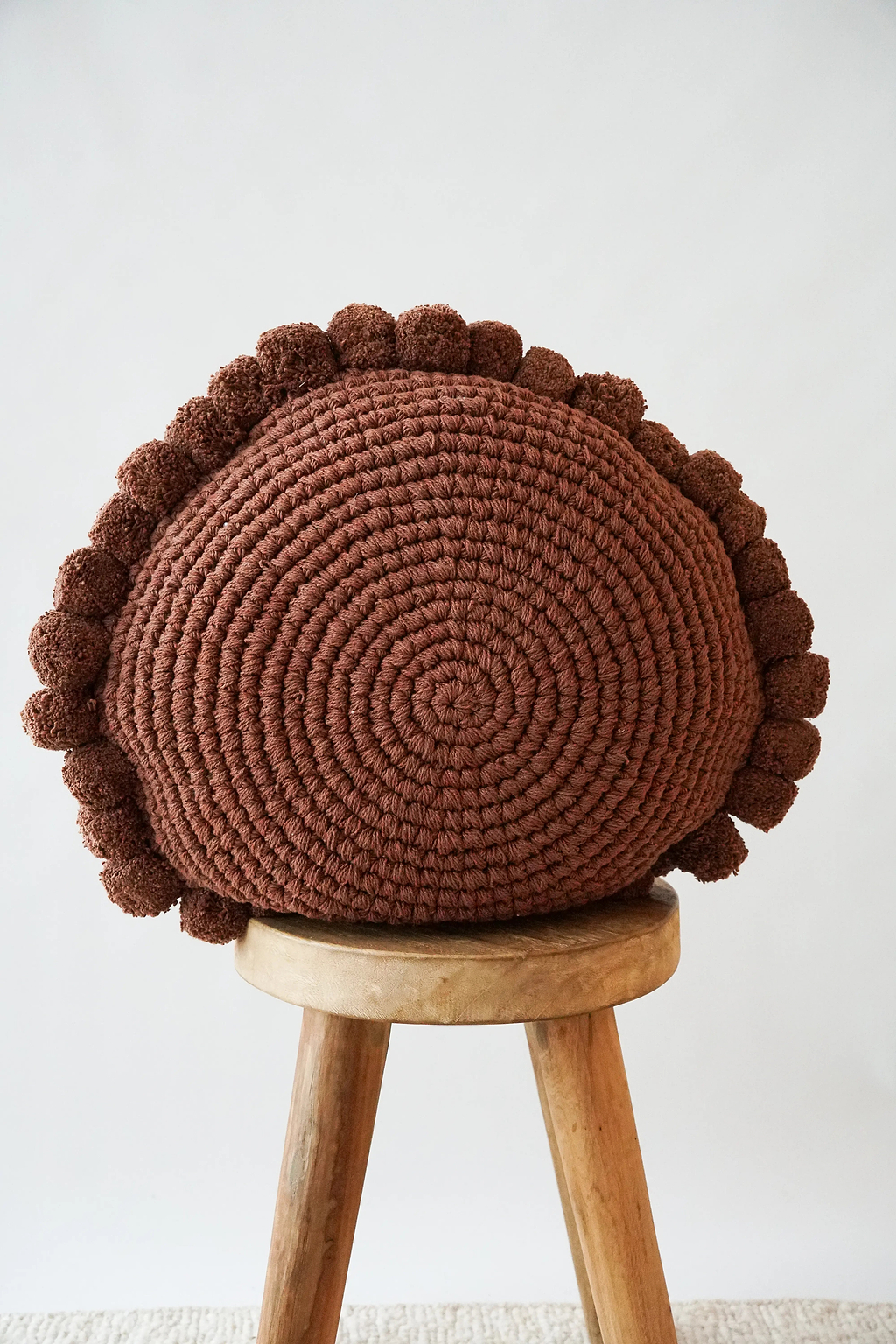 Luma Round Pom Pom Cushion in Cacao