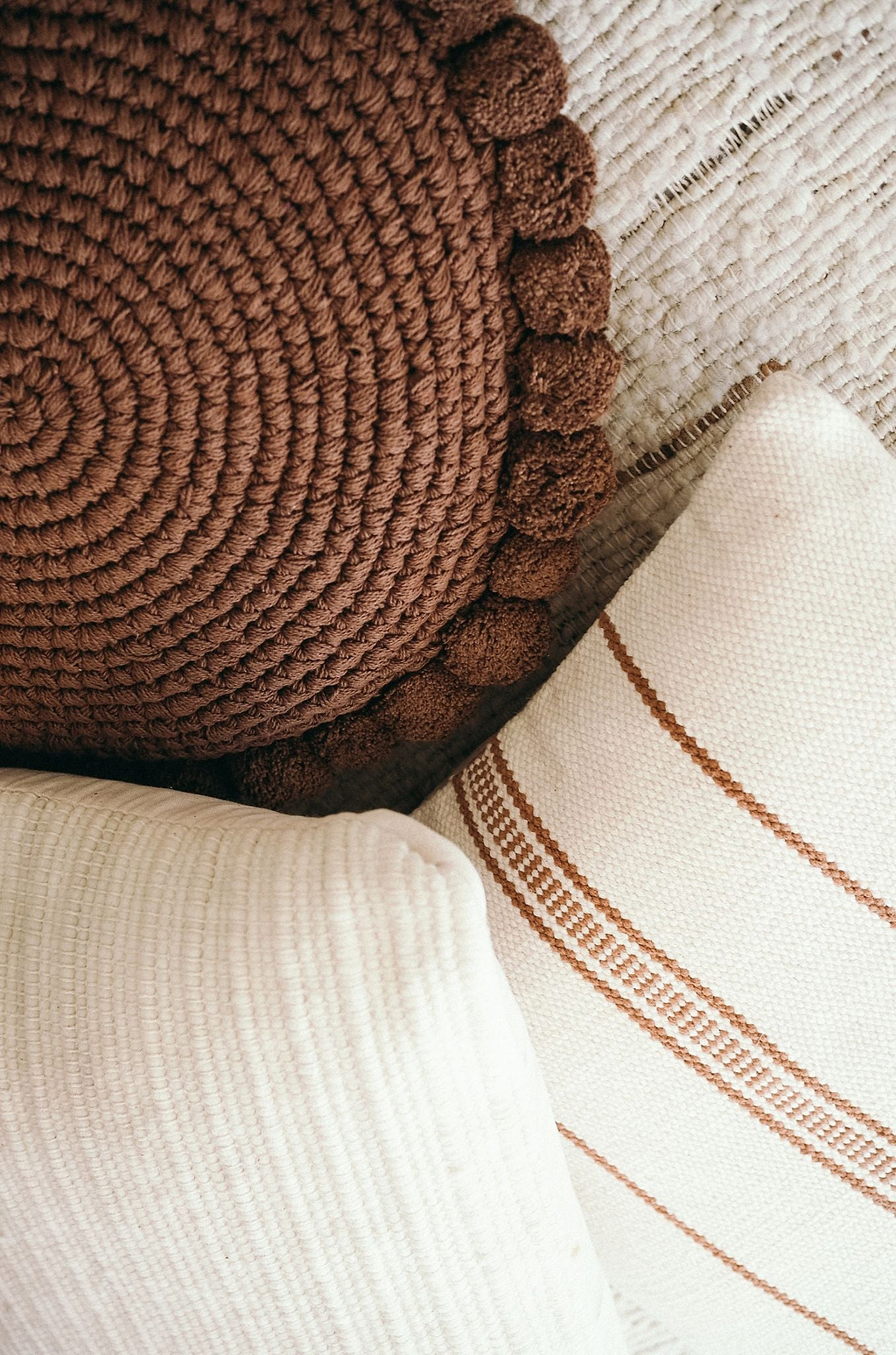 Luma Round Pom Pom Cushion in Cacao