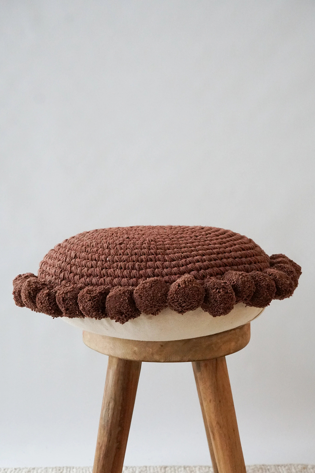 Luma Round Pom Pom Cushion in Cacao