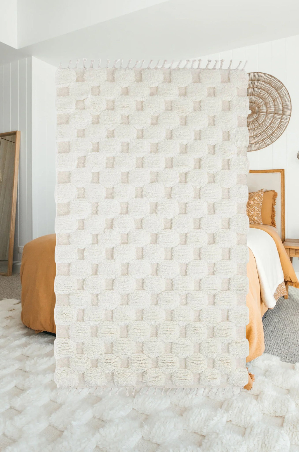 Mukti New Zealand Wool Moroccan Chequer Rug in Ivory