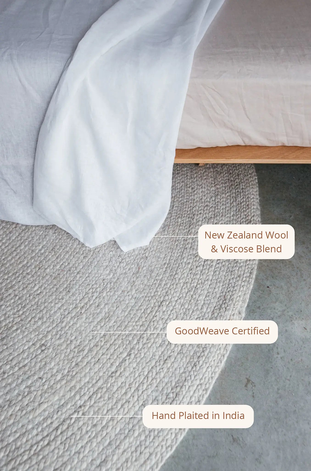 Jiva Round Braided Wool Rug in Ivory Beige