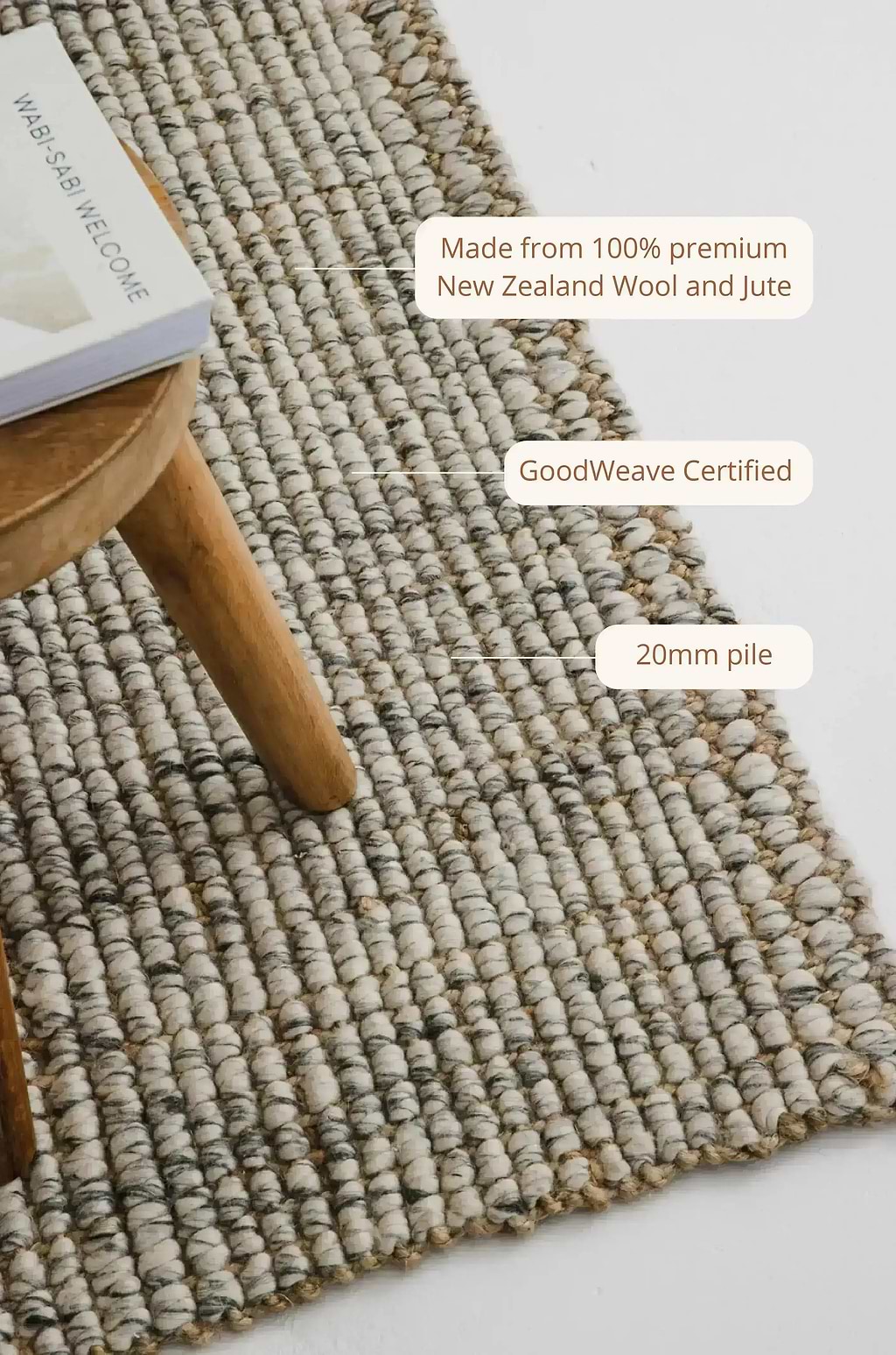 Alskar Handwoven Wool and Jute Rug in Grey