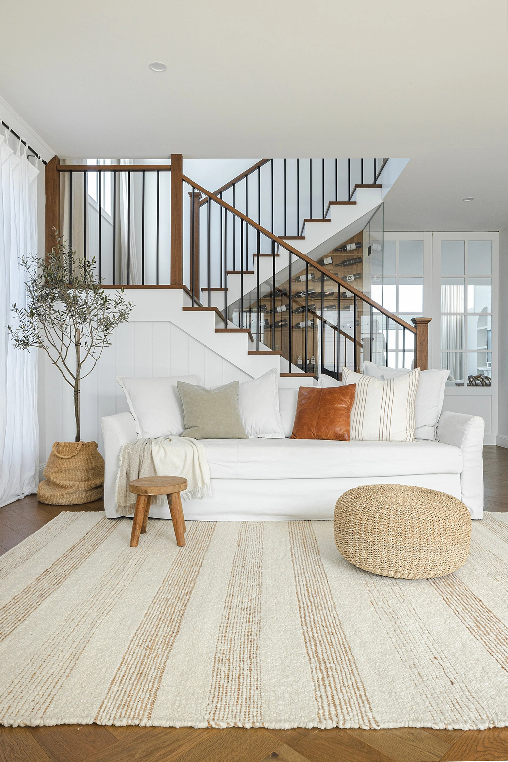 Sample of Laguna Wool and Jute Striped Rug in Ivory