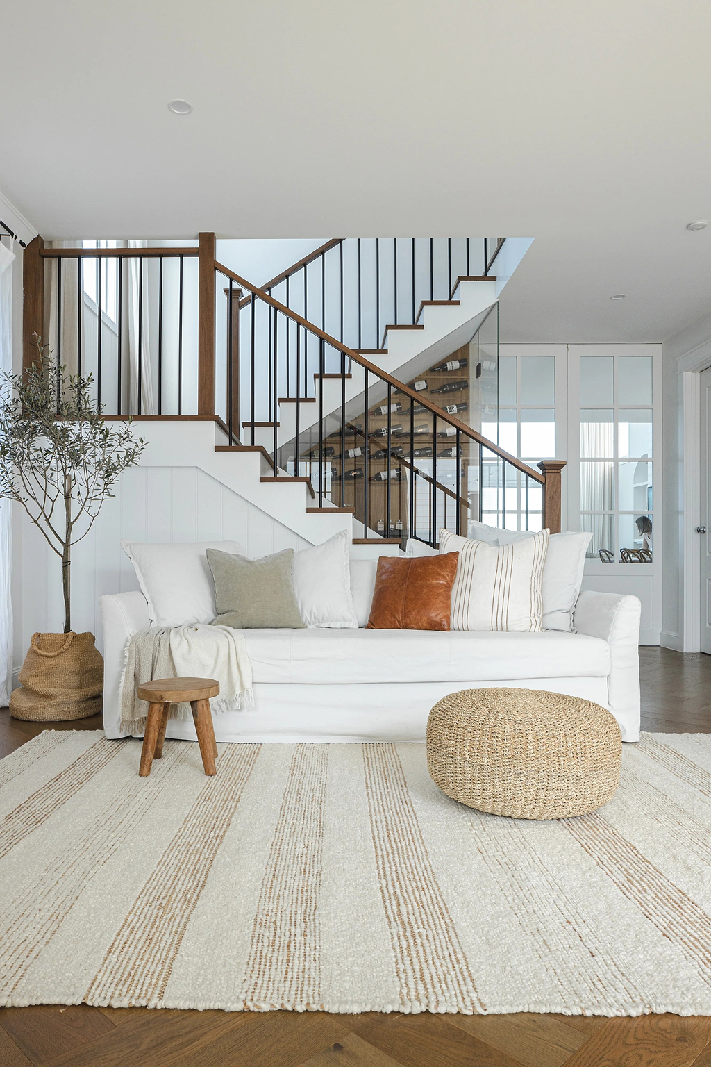 Sample of Laguna Wool and Jute Striped Rug in Ivory