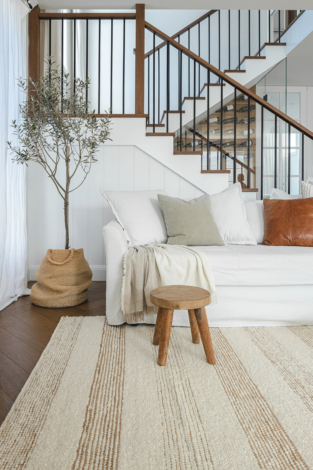Sample of Laguna Wool and Jute Striped Rug in Ivory