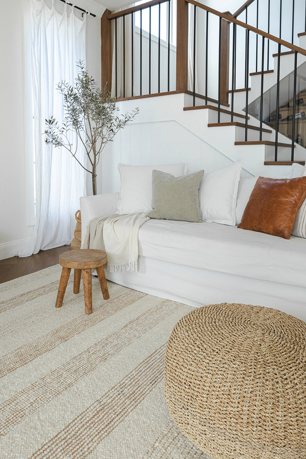 Sample of Laguna Wool and Jute Striped Rug in Ivory