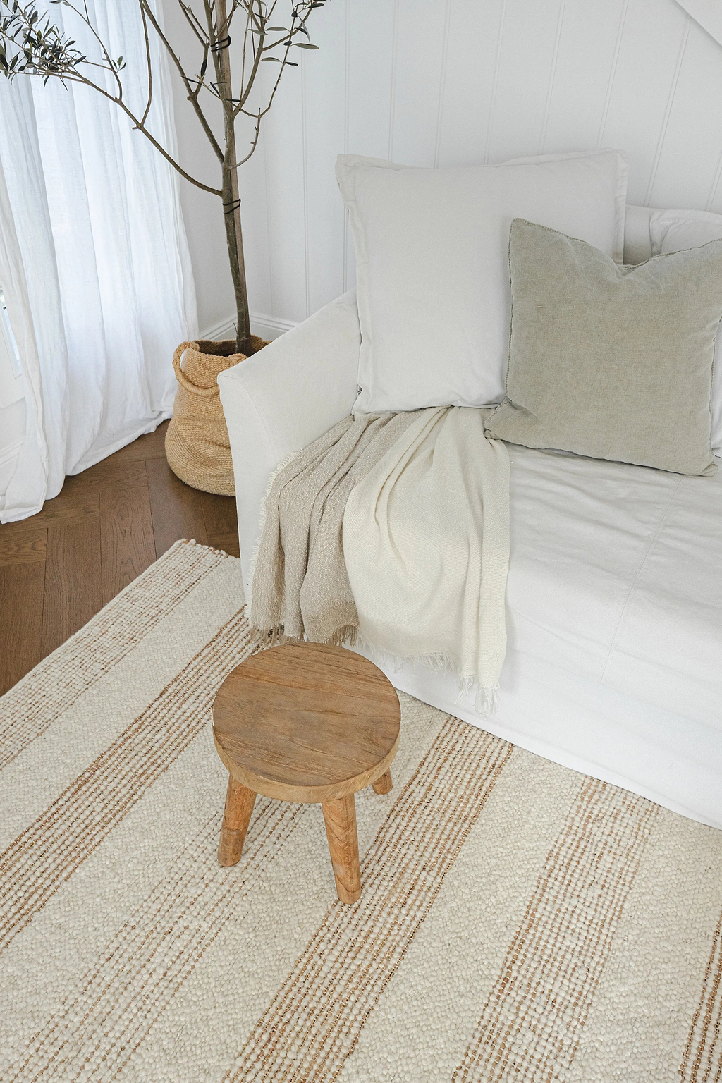Sample of Laguna Wool and Jute Striped Rug in Ivory