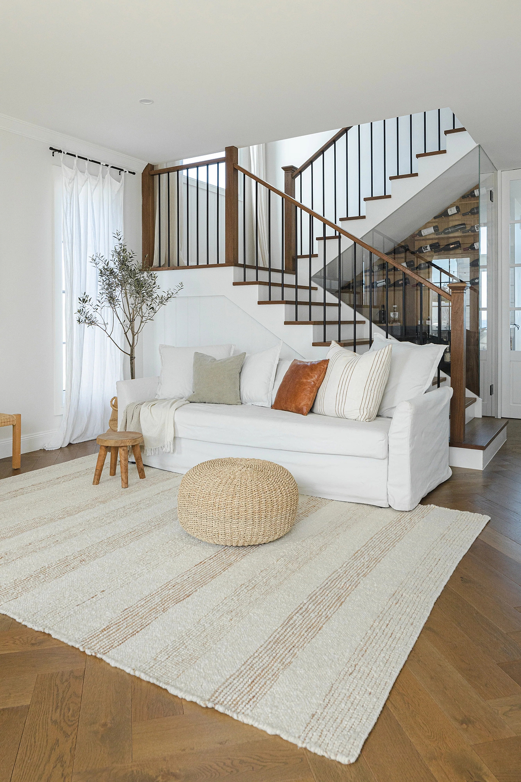 Sample of Laguna Wool and Jute Striped Rug in Ivory