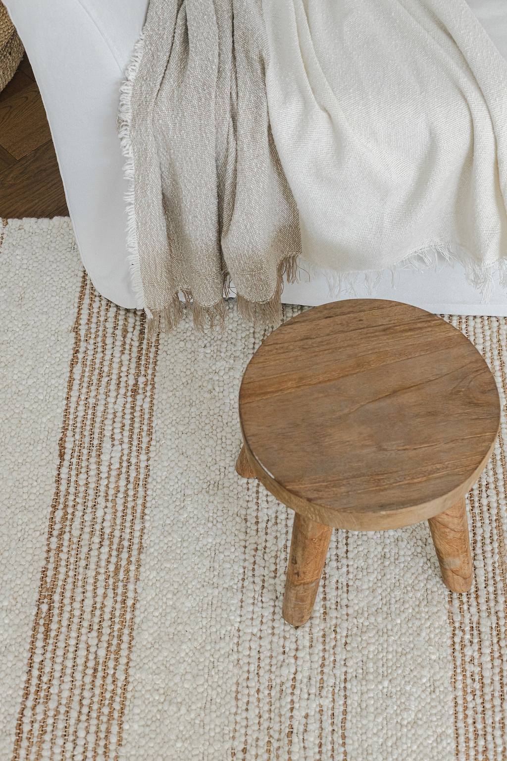 Sample of Laguna Wool and Jute Striped Rug in Ivory