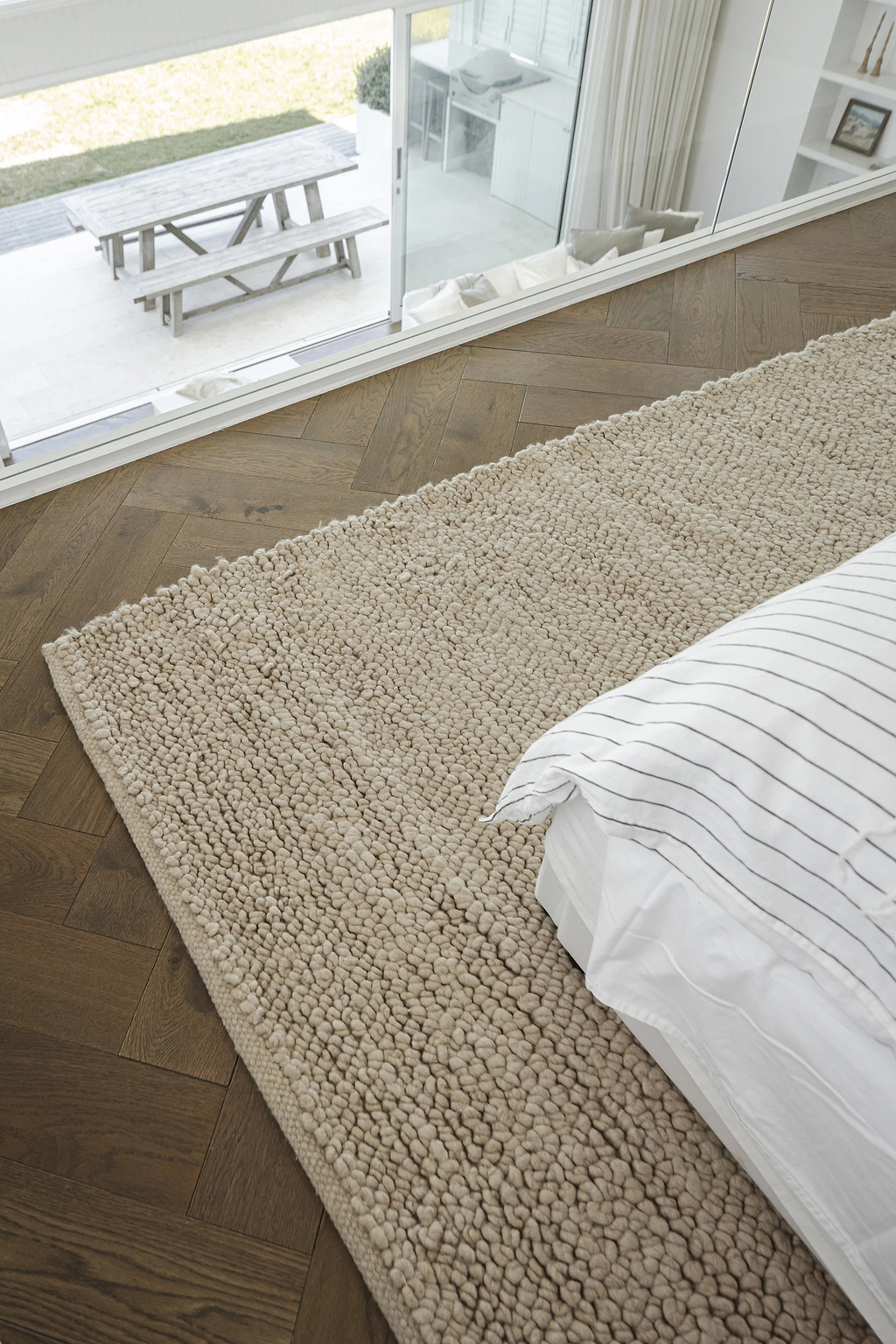 Sample of Newport Pebbly Weave Wool Rug in Beige