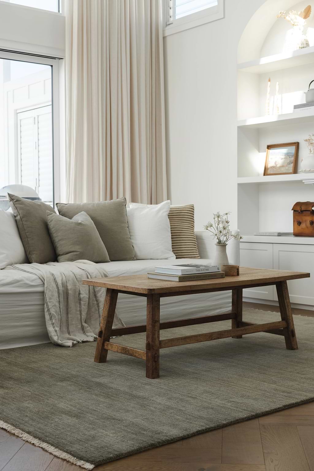 Sample of Bhakti Abrash Wool Blend Rug in Olive