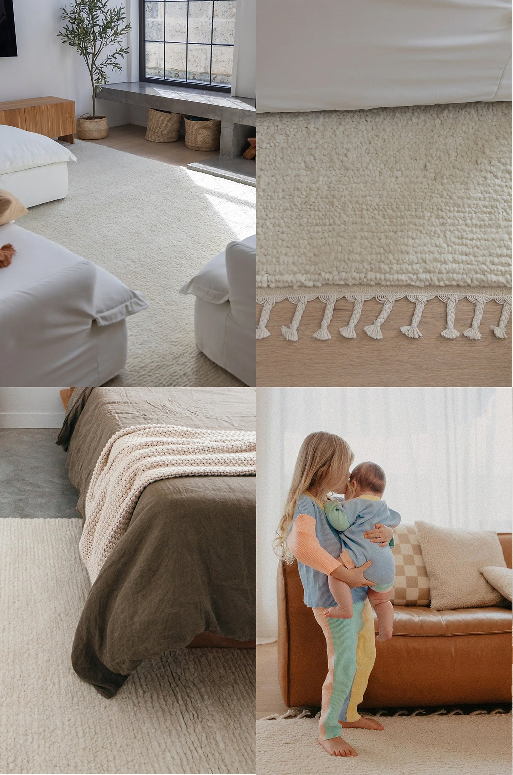Sapna Hand Knotted New Zealand Ribbed Wool Rug in Ivory