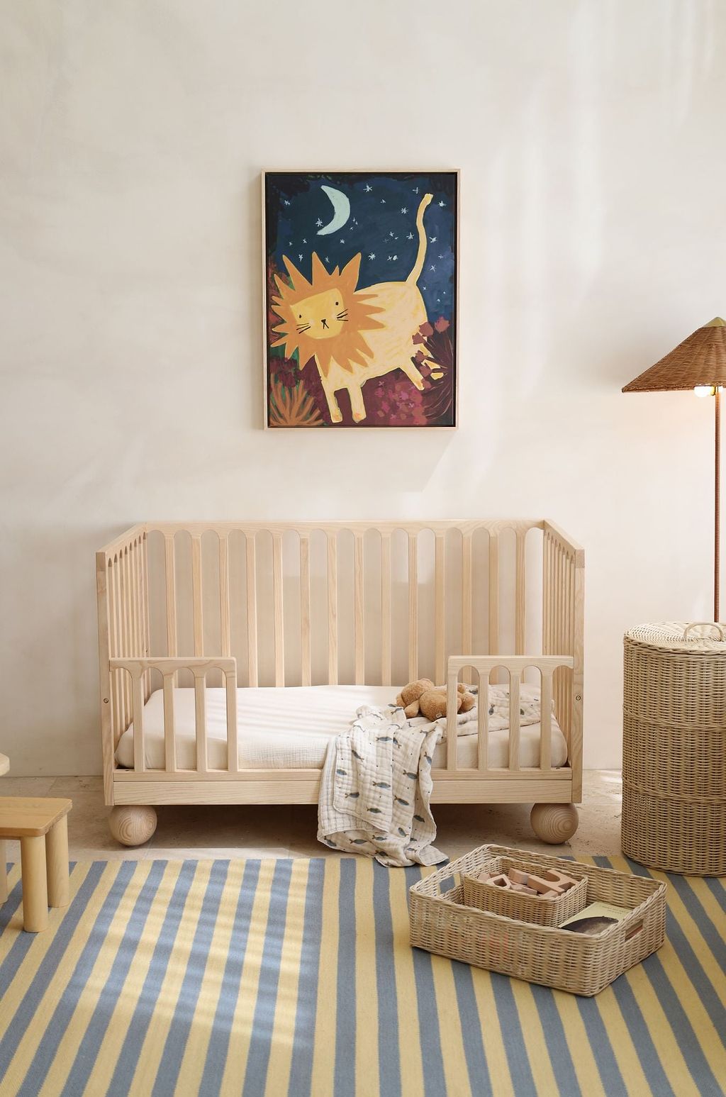 Solstice Striped Reversible Wool Rug in Butter and Sky Blue