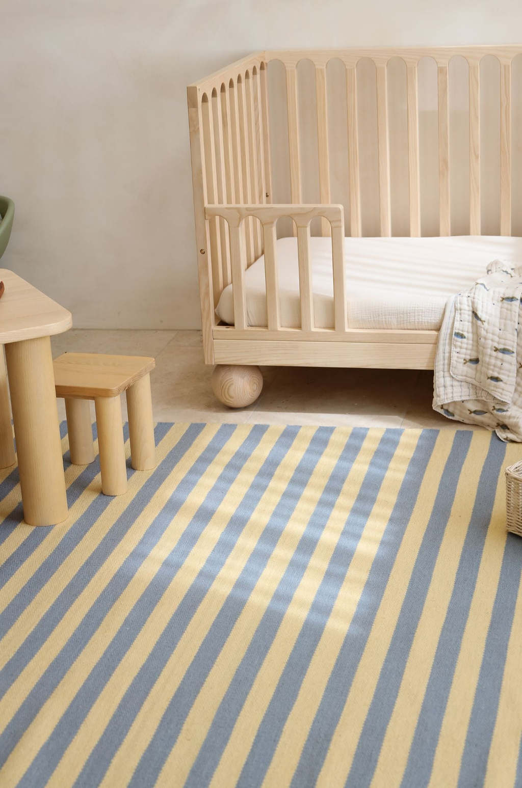 Solstice Striped Reversible Wool Rug in Butter and Sky Blue