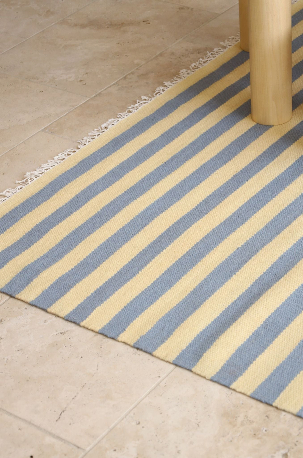 Solstice Striped Reversible Wool Rug in Butter and Sky Blue