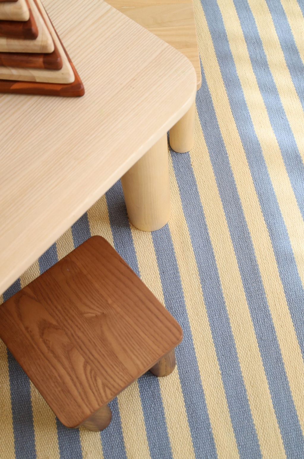 Solstice Striped Reversible Wool Rug in Butter and Sky Blue