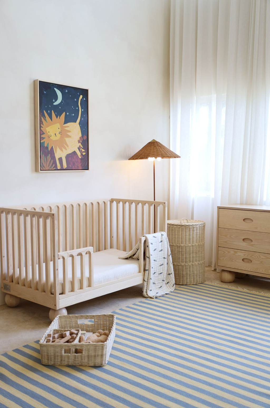 Solstice Striped Reversible Wool Rug in Butter and Sky Blue
