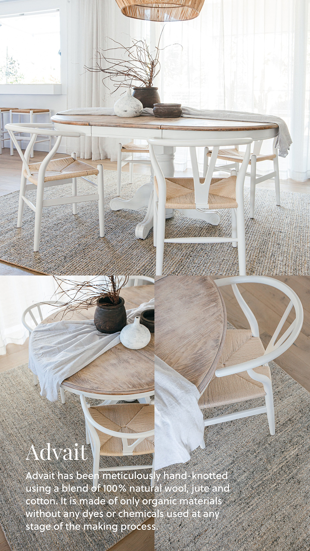 Advait Hand Knotted Undyed Wool & Jute Rug in Grey