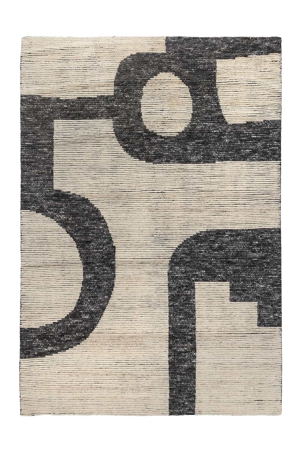Leblon Abstract Pattern New Zealand Wool Rug in Beige and Charcoal