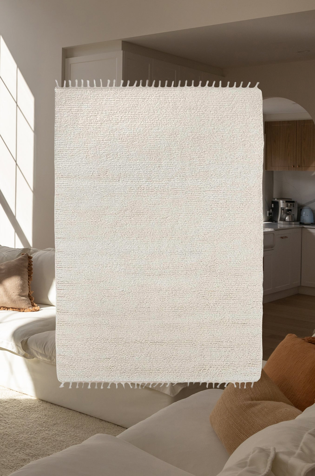 Sapna Hand Knotted New Zealand Ribbed Wool Rug in Ivory