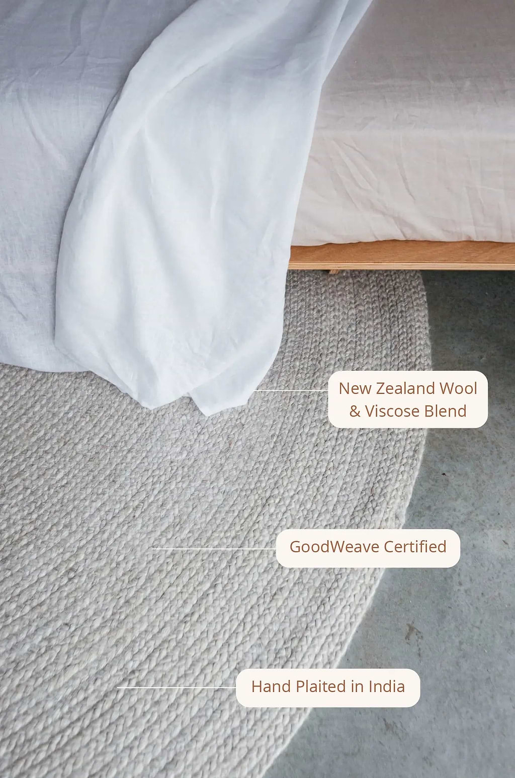 Jiva Round Braided Wool Rug in Ivory Beige