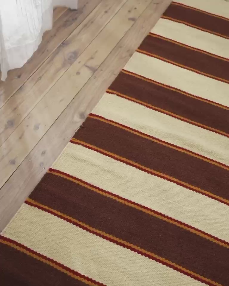 Solstice Striped Reversible Runner Rug in Chocolate & Cream