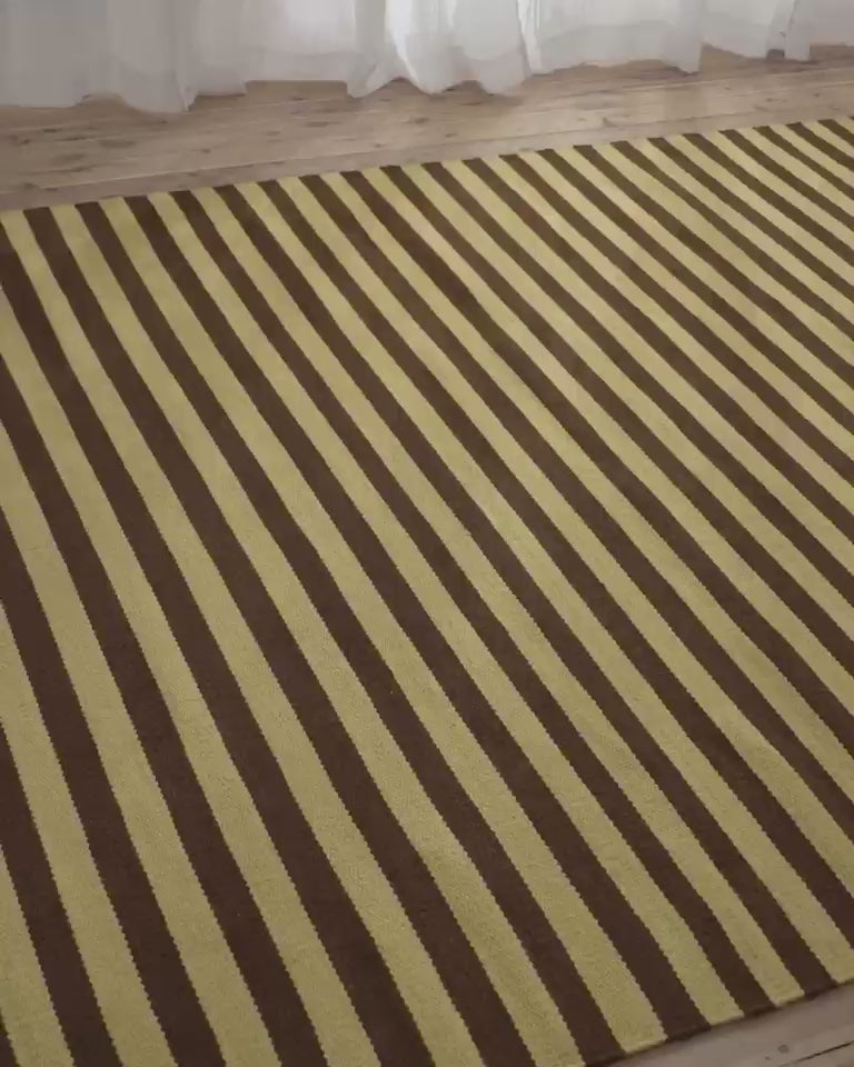 Solstice Striped Reversible Wool Rug in Choc Banana