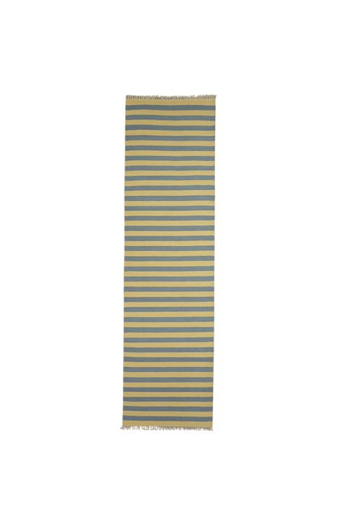 Solstice Striped Reversible Wool Runner Rug in Butter and Sky Blue