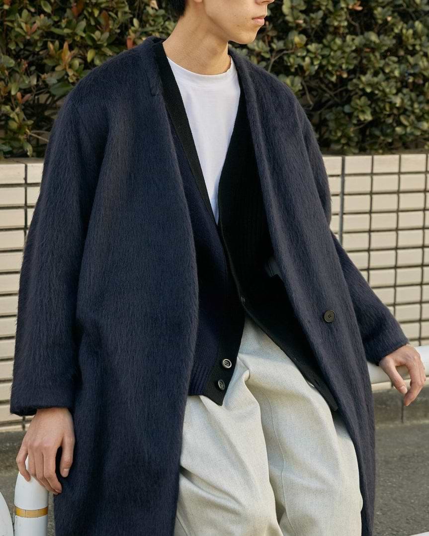 モヘアシルクジャージーノーカラーコート