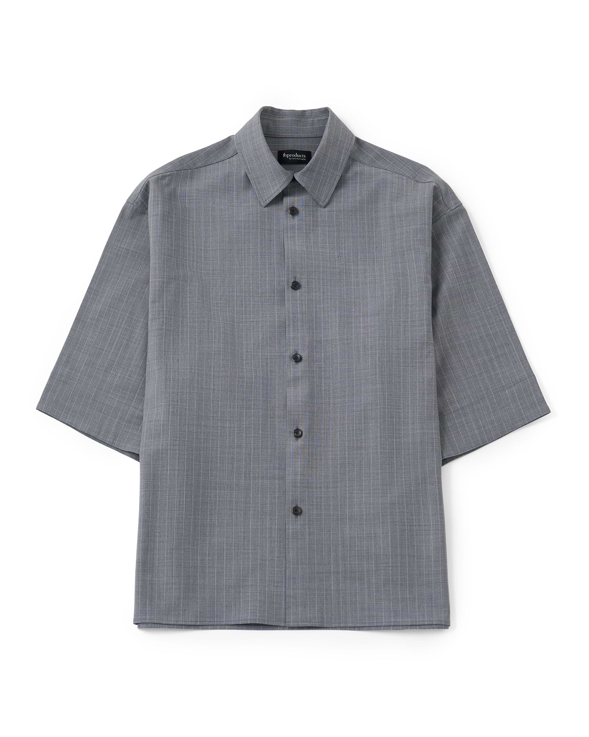 新品未使用★マーク&ロナ★グレーシャツ S th products】EDWARD / ビッグスリーブS/Sシャツ | ストライプ グレー