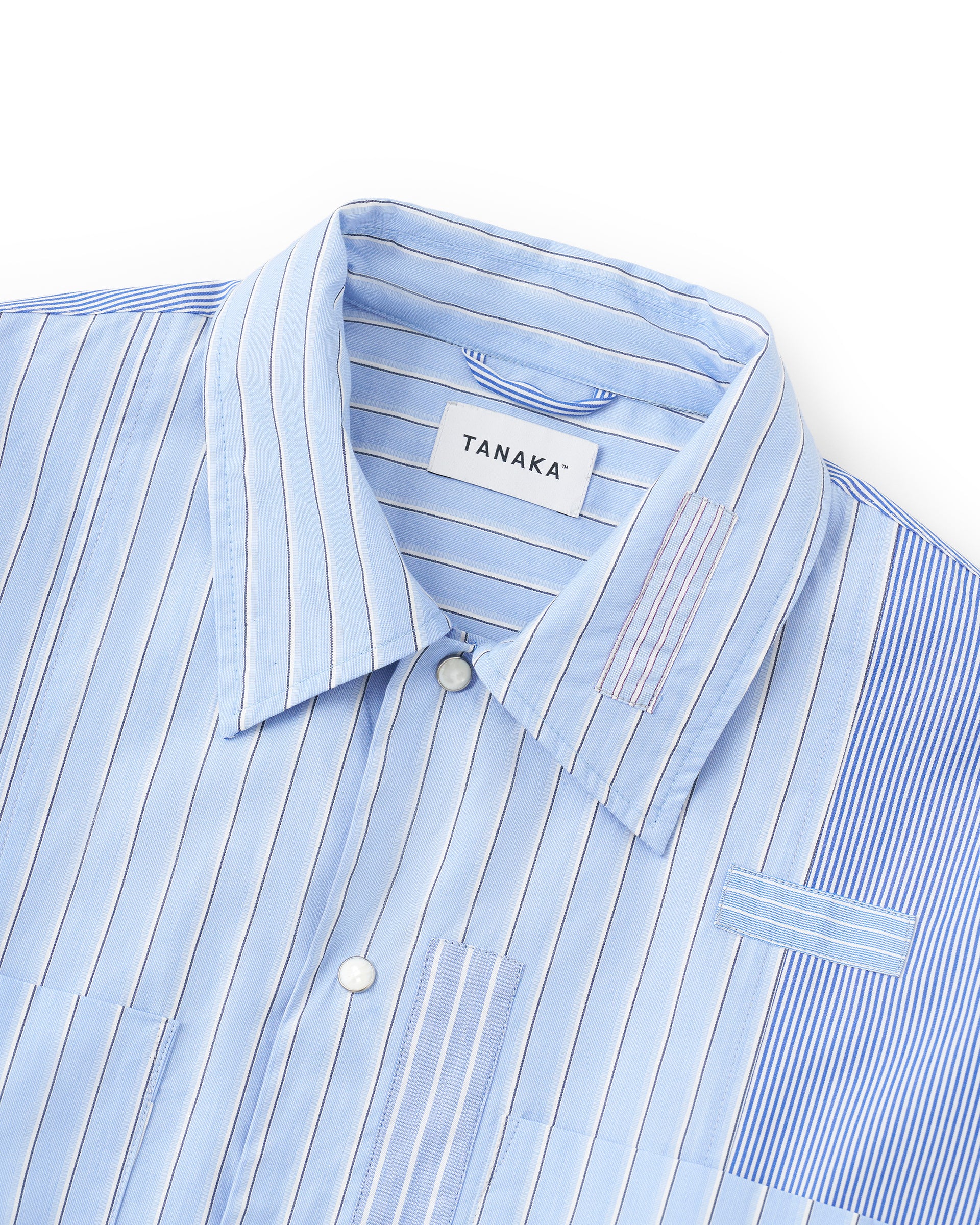 TANAKA】オーバーシャツ | ブルーストライプ | パネル ロングスリーブ