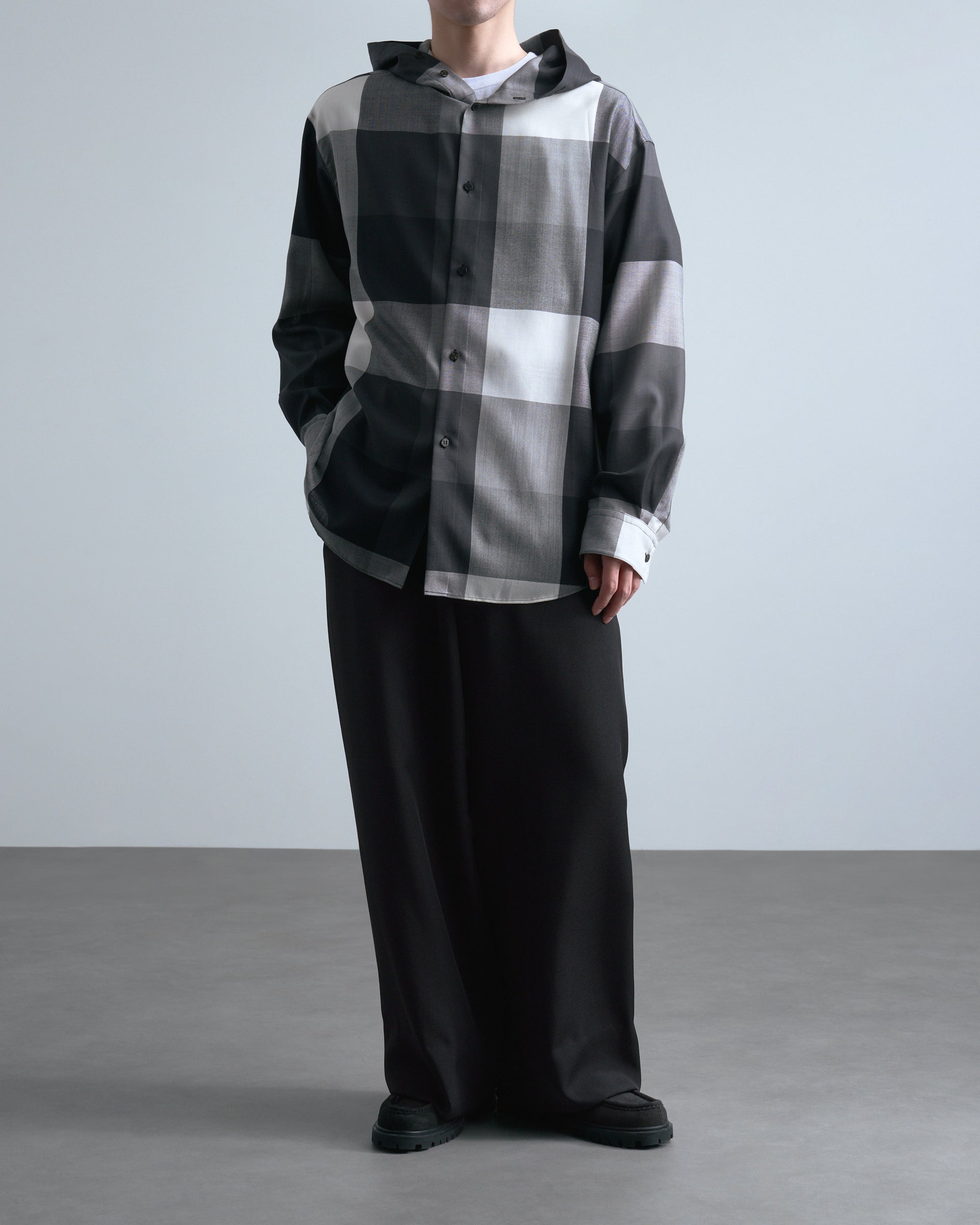 OVERCOAT】フードライトウールシャツ | モノトーン | チェック | F