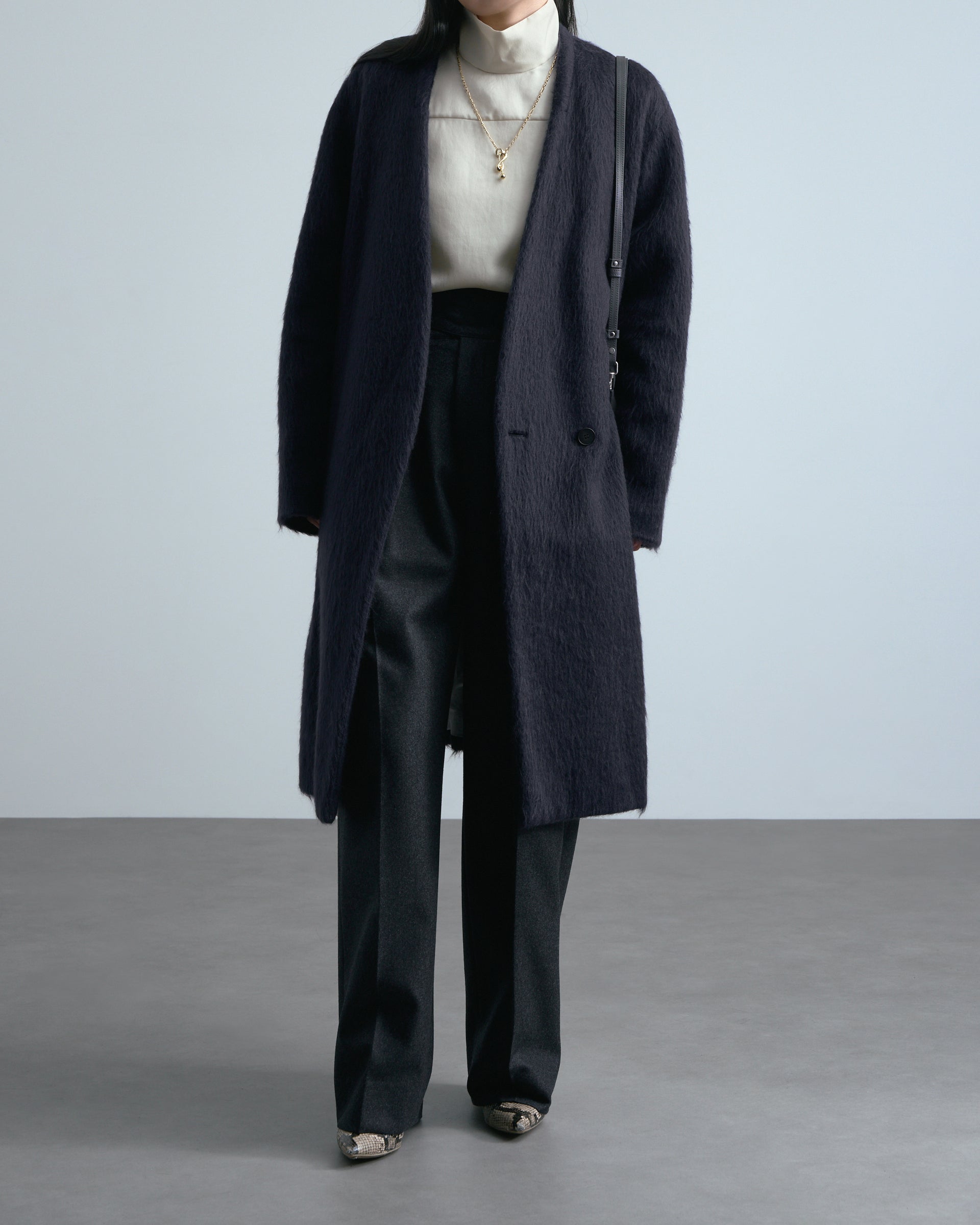 ATON】モヘアシルクジャージーノーカラーコート – ファッション