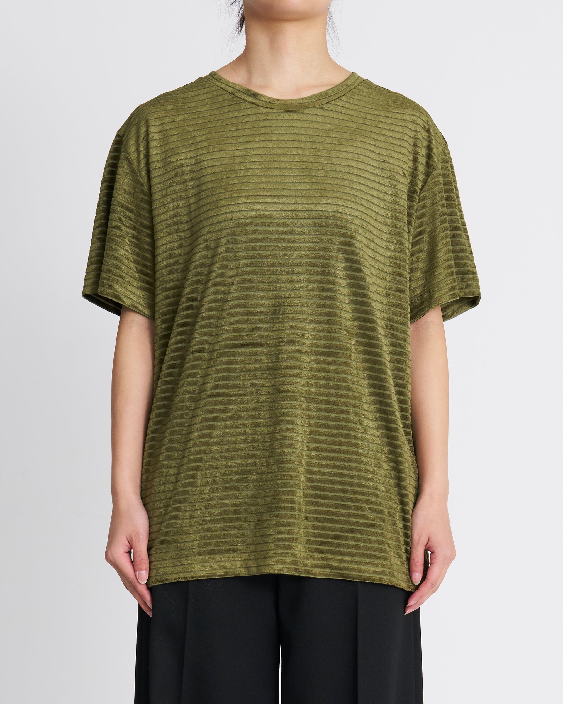 INSCRIRE】ベロアボーダーTシャツ | グリーン | ボーダー | F/STORE