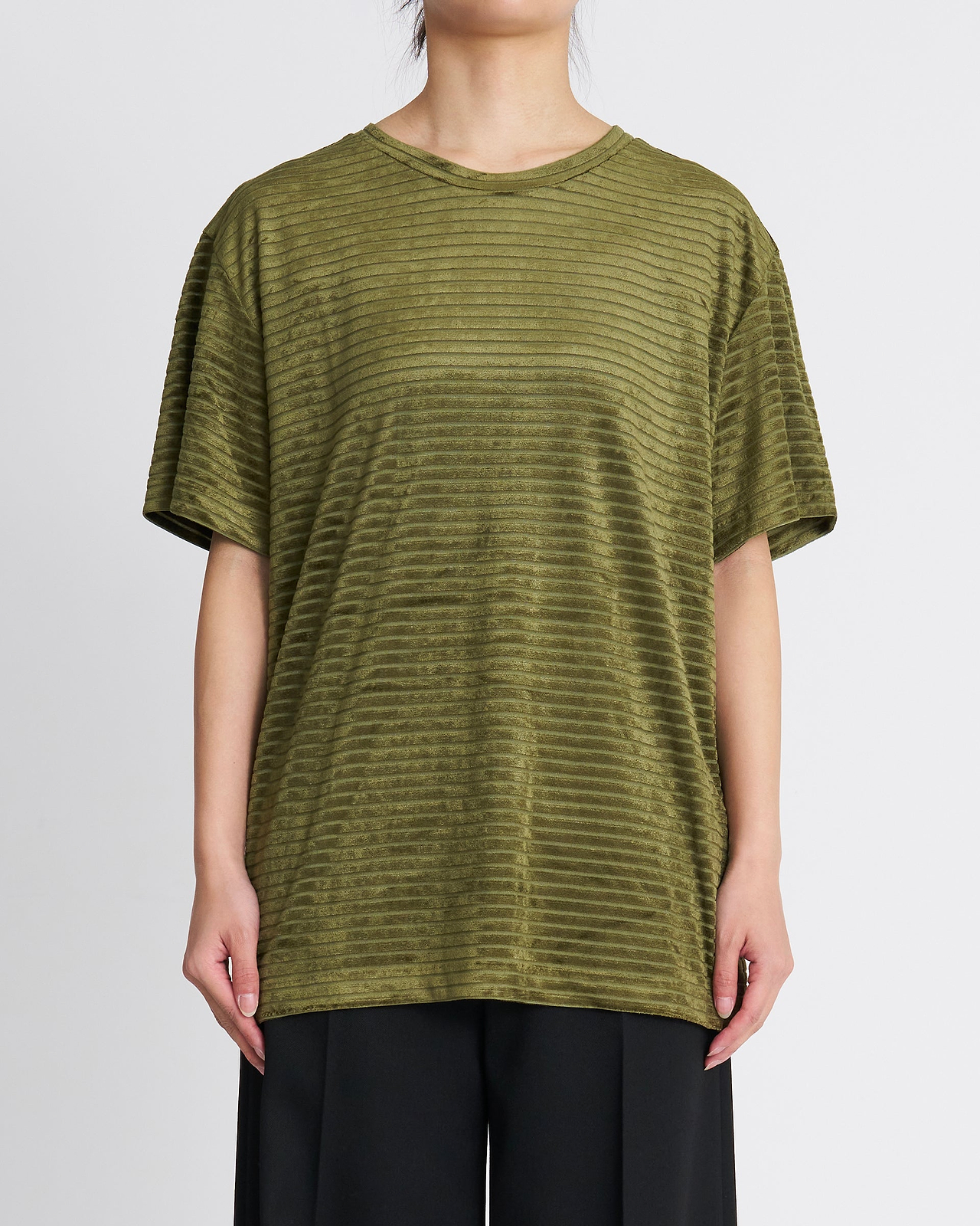 INSCRIRE】ベロアボーダーTシャツ | グリーン | ボーダー | F/STORE 