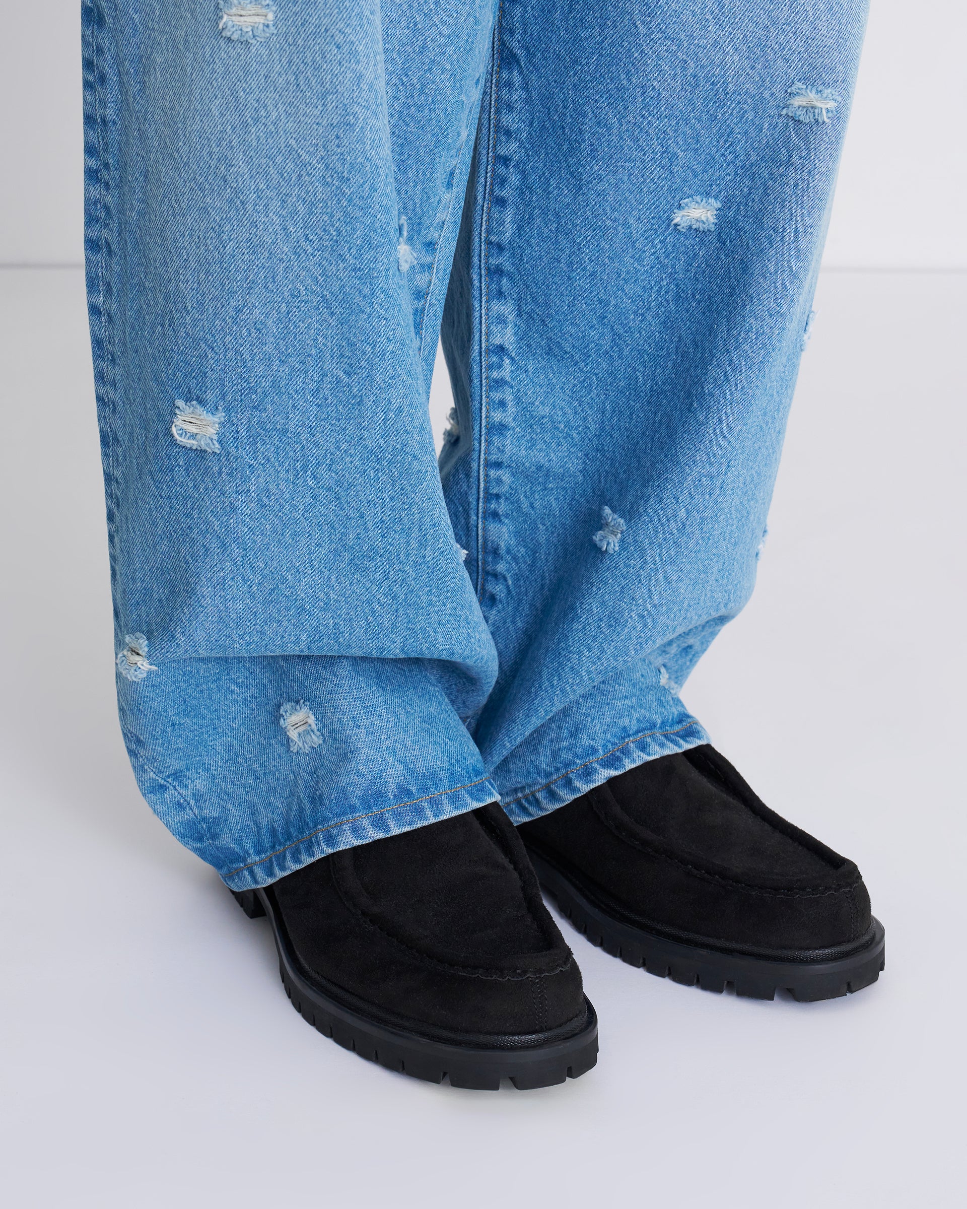 INSCRIREデニムパンツ Sサイズ INSCRIRE】ドットホールデニムパンツ | ユーズド ダメージ | カーブ
