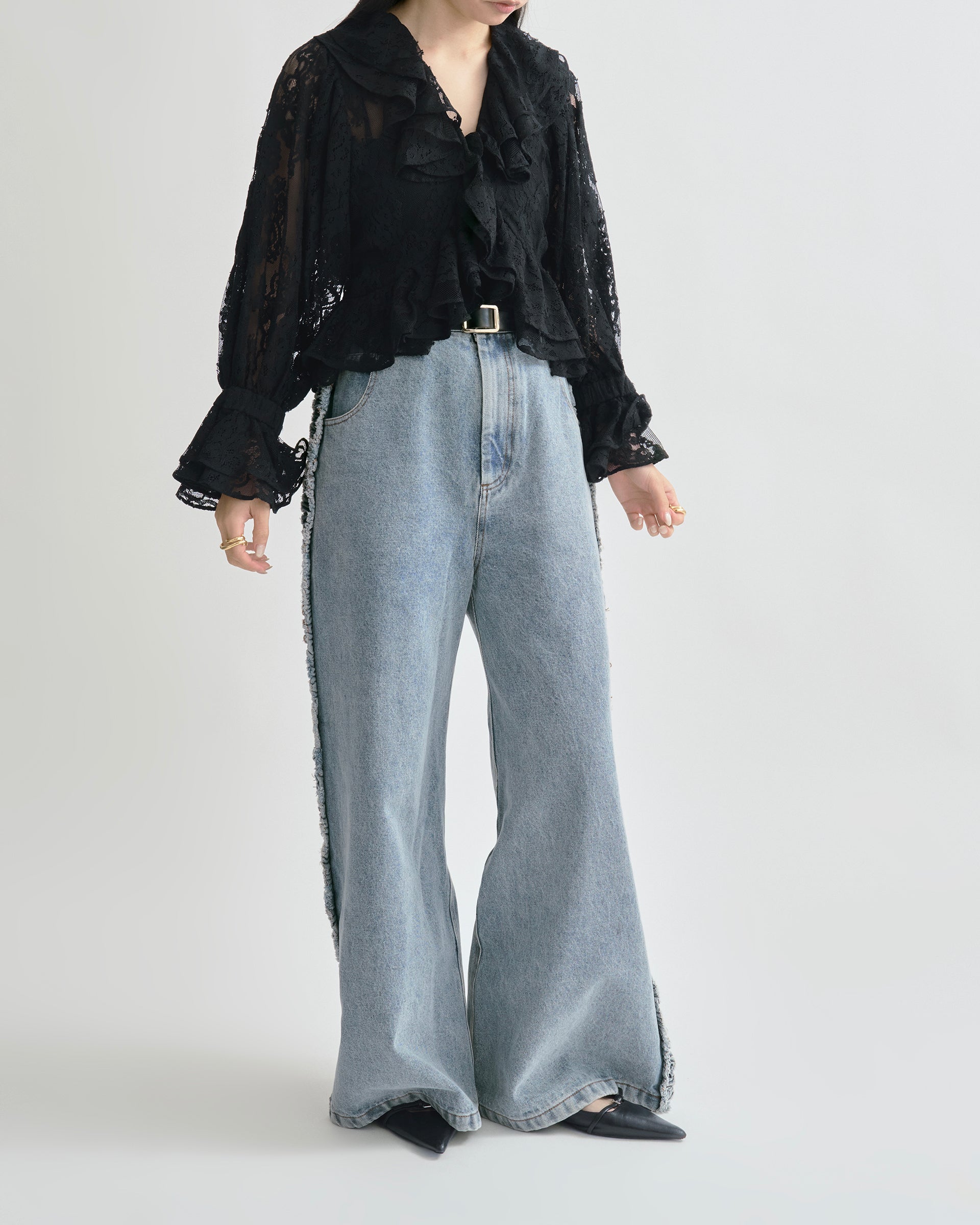 VIVIANO】ラッフルデニムパンツ – ファッションスナップストア