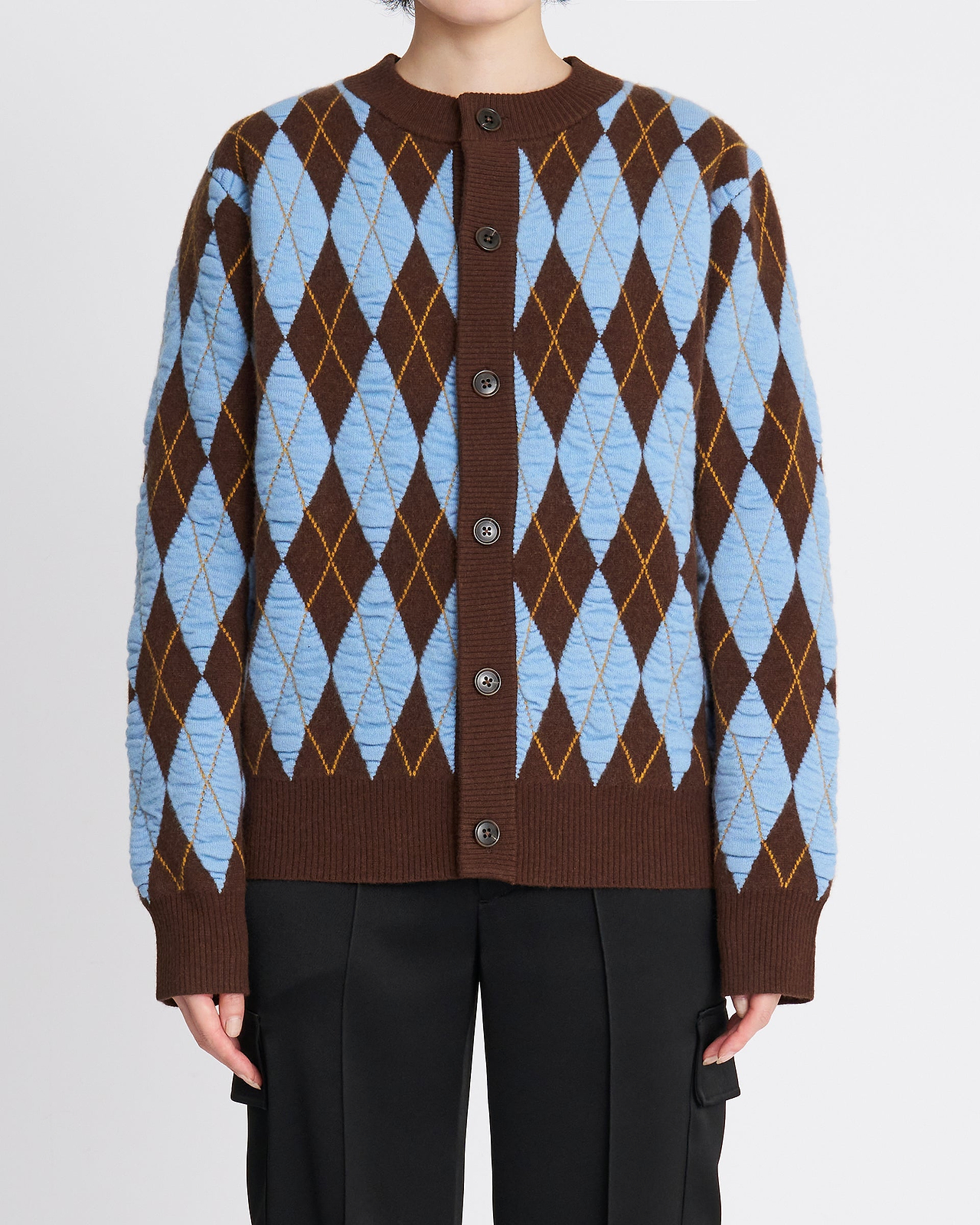 【26AW】フェルテッドヤーンアーガイルクルーカーディガン