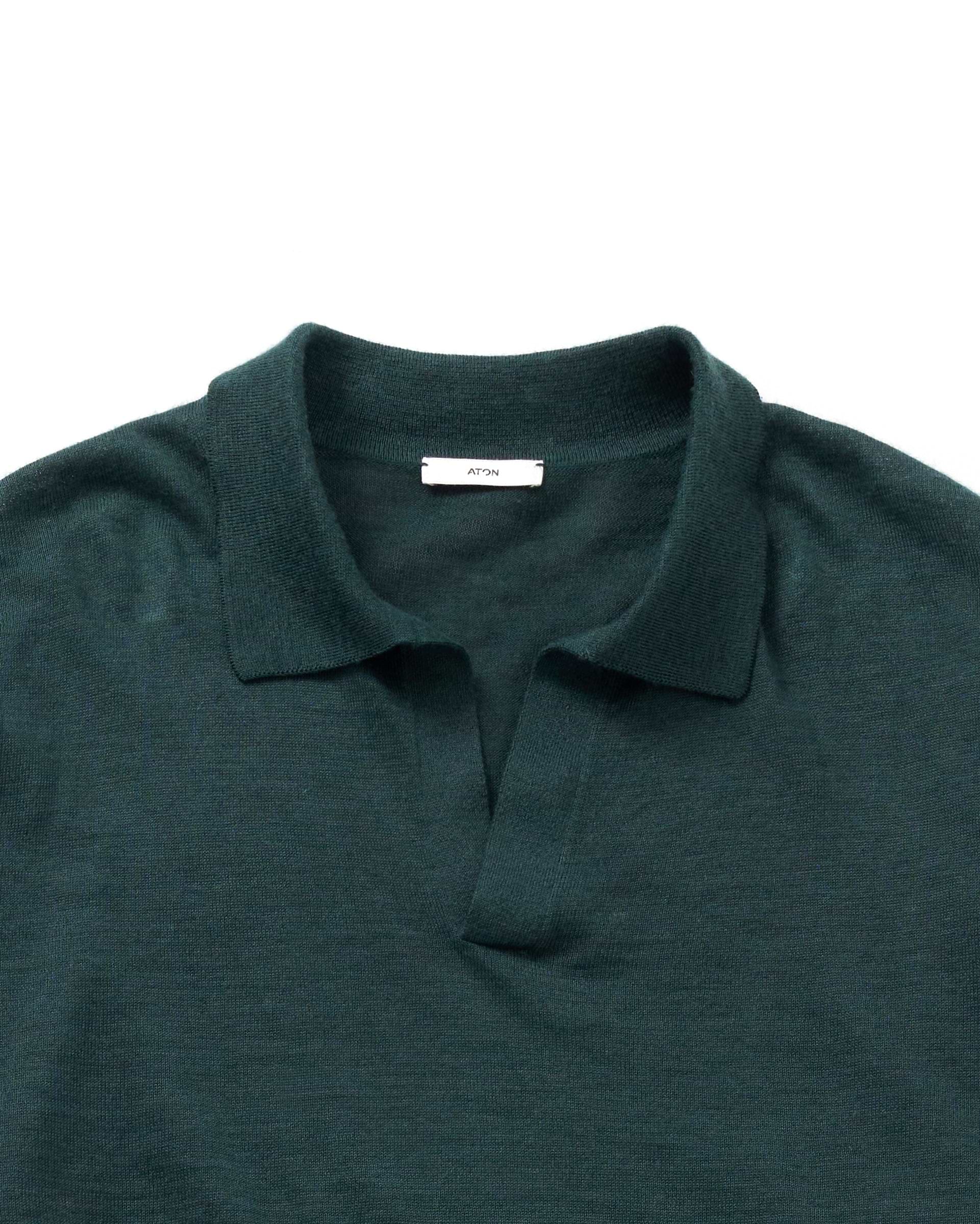 ATON スキッパーニット　25ss ATON】ラミーカシミヤスキッパーポロセーター グリーン・ホワイト
