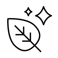 Black icon of a shield with a leaf and two stars on a white background