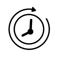 Black outline of a clock face on a white background