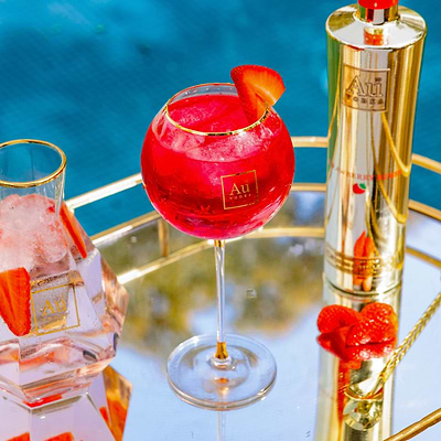 Au Gold Stem Bubble Glass