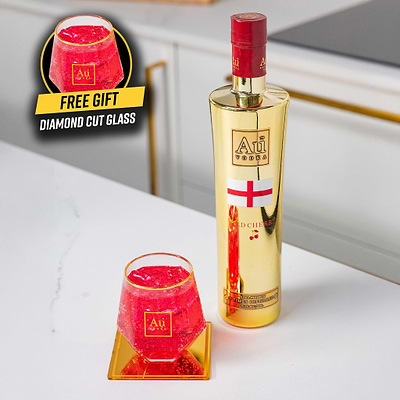 Au Vodka England Red Cherry & FREE Diamond Cut Glass