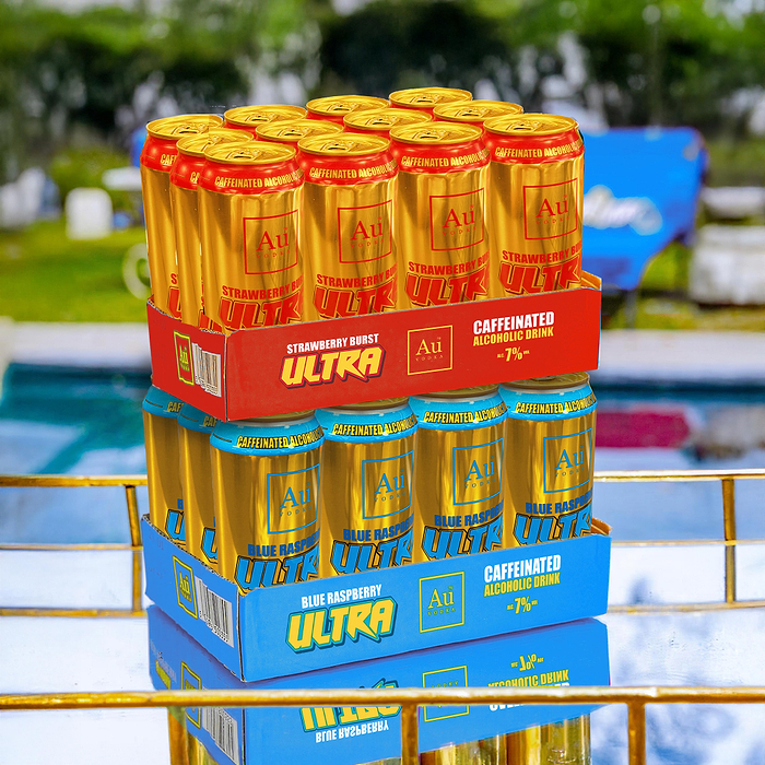 Au Vodka Strawberry Burst and Blue Raspberry Ultra Caffeinated Alcoholic Drinks in a 12-pack