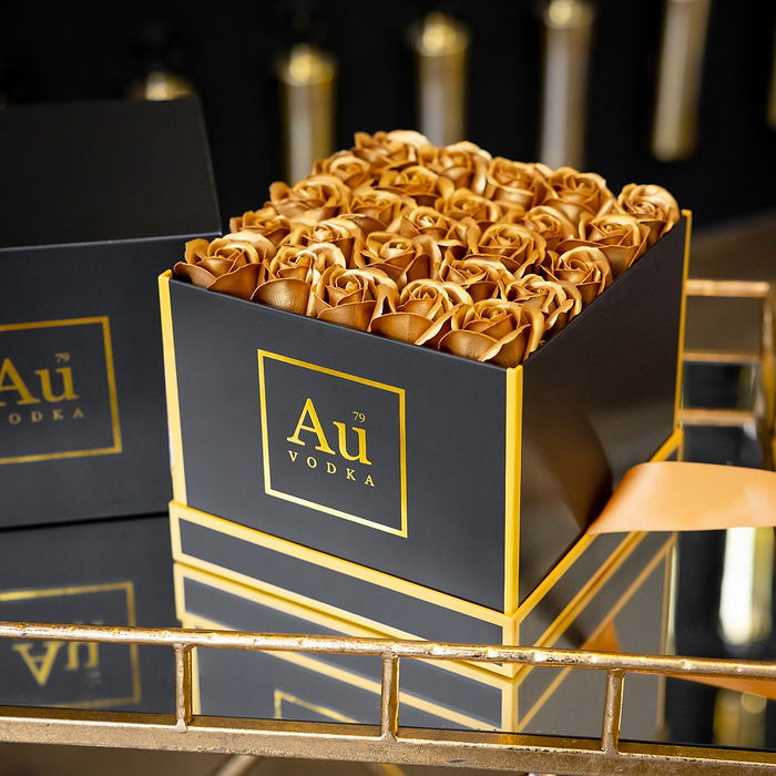 Au Vodka Valentine's Gold Roses Gift Box - Au Vodka