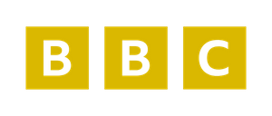 BBC logo with three yellow squares, each containing a white letter B, B, and C