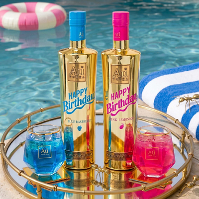 Au Vodka USA 750ml & 700ml Bottles in Blue Raspberry and Pink Lemonade flavors